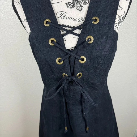 J. Crew Collection Black Structured Tie Bodice Linen Sleeveless Mini Dress Sz 4 - Picture 2 of 9